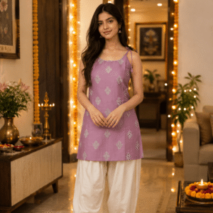 Blush Pink Shoulder Dori Short Kurti - Duova Studio