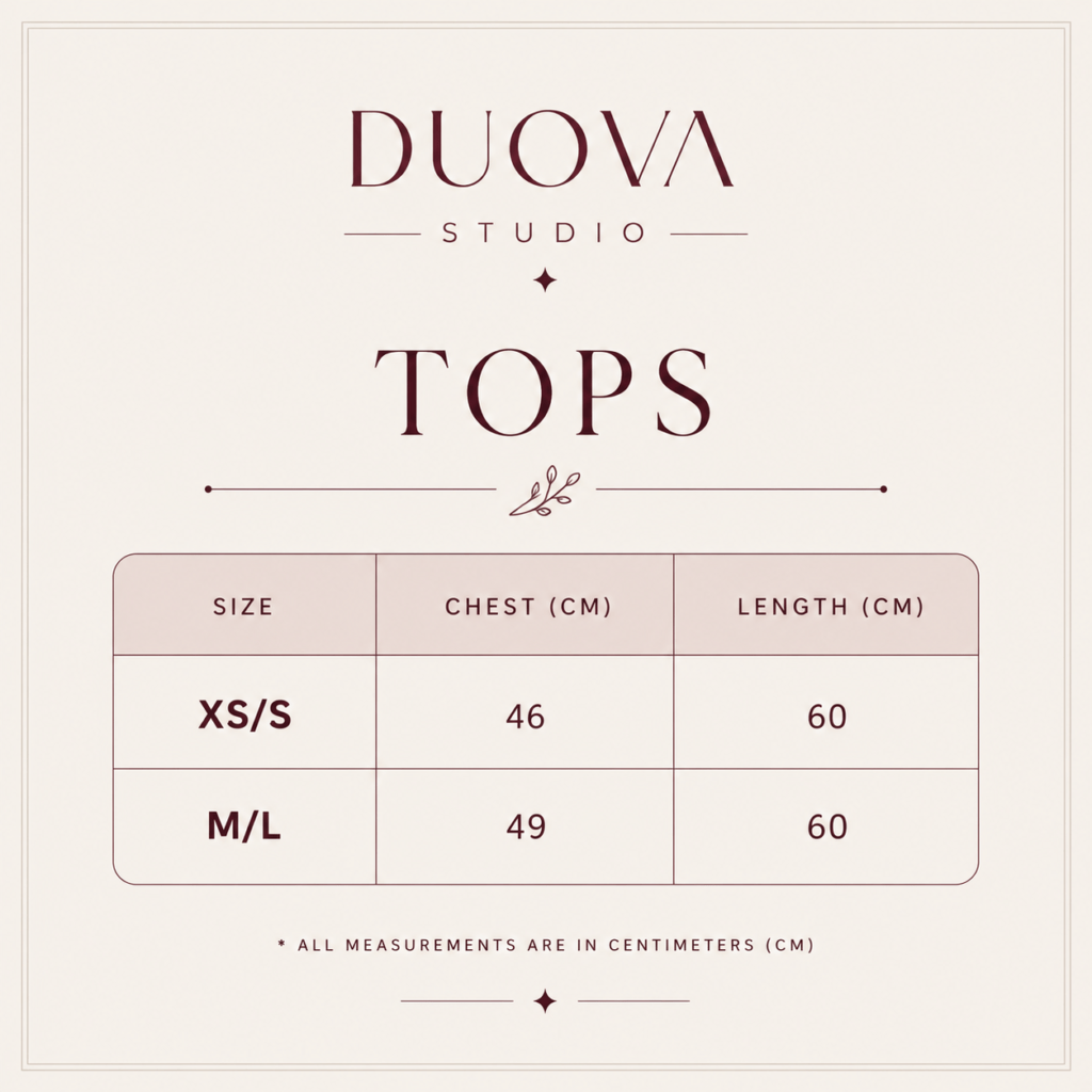 duova studio tops size chart