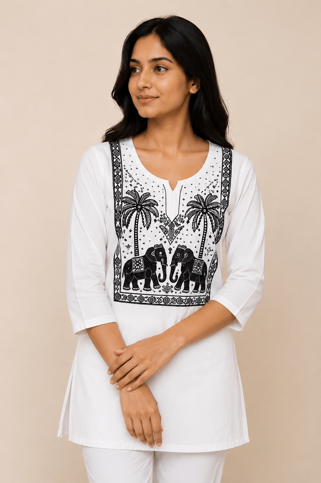 Elephant Heritage White Short Kurti - Image 2