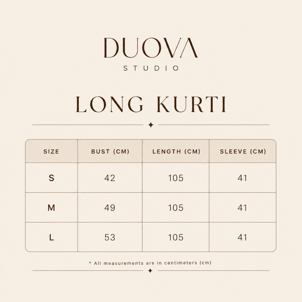 long kurti size chart