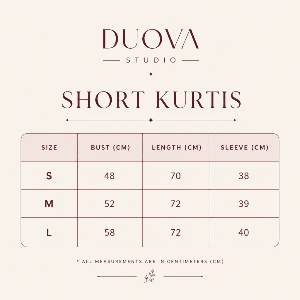 short kurti size chart