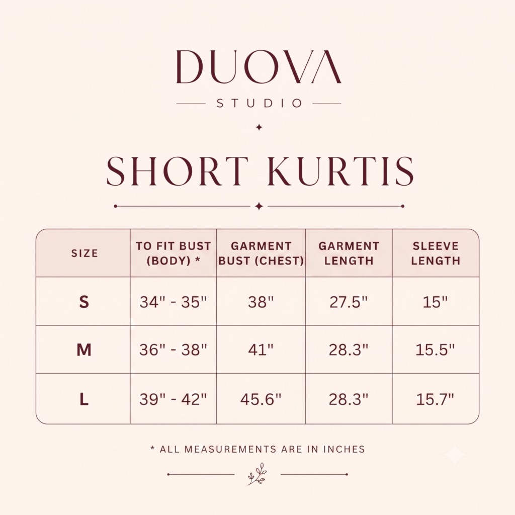 short kurti size guide